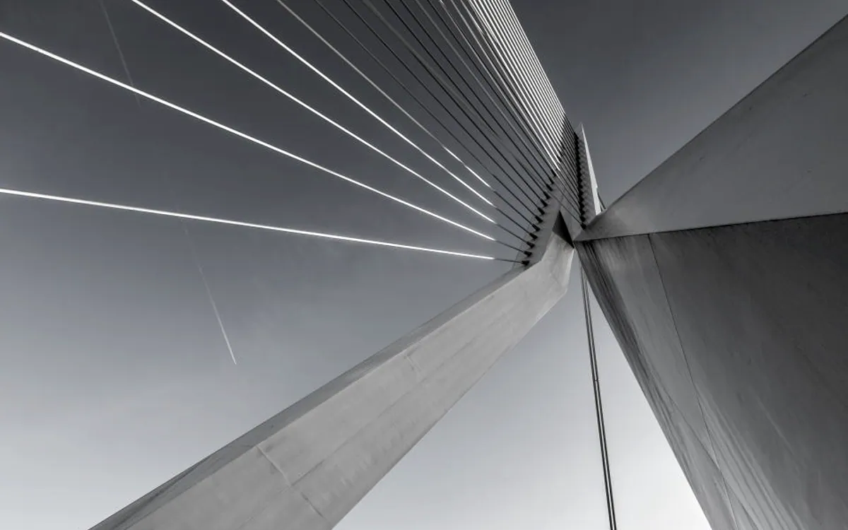 Réseau de passerelles et de structures reliées, évoquant l’échange de données entre organisations